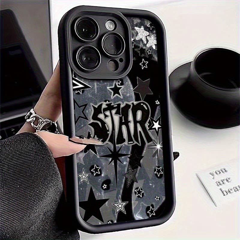 Capinha Bambu Preto Estampa Concha Anti‑Impacto para iPhone 16/15/14/13/12/11 Pro Max/Plus,7Plus/8Plus,X/Xs Max/Xr