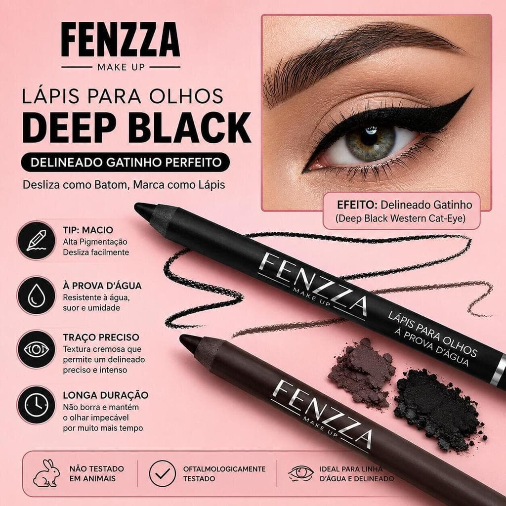 Lápis de Olho Fenzza Preto À Prova D'Água Alta Pigmentação Traço Macio Longa Duração FZ14001