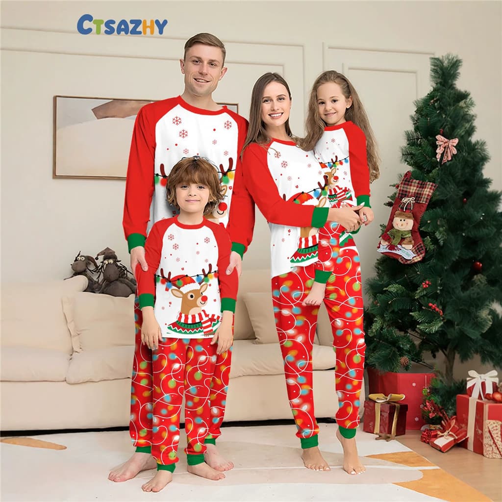 Trajes De Férias Para Toda A Família Combinando Pijamas Conjunto Natal Elk Impressão Pai-Filho Macio 2 Pçs Terno Olhar