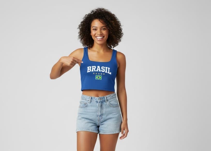 Cropped Regata Azul Brasil Torcida Hexa Verão 2026