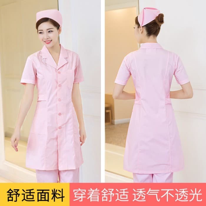 Envio em 24 horas = Uniforme de enfermeira de manga curta feminino verão casaco de bebê terno em torno do pescoço unifor