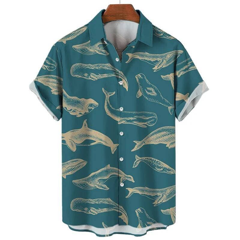 Camisa Havaiana De Água-Viva De Tubarão Com Estampa 3d Para Homens , Casual , Vida Marinha , Padrão Animal , Blusa De Ma