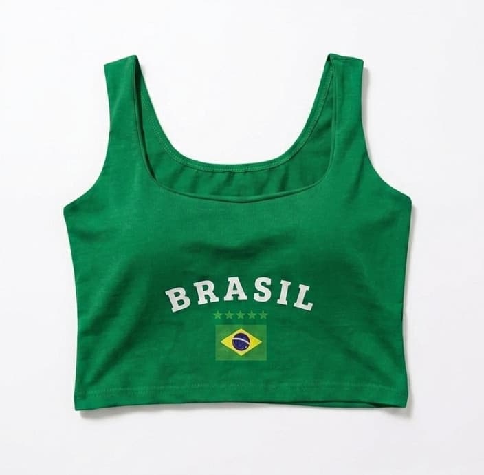 Cropped Regata Verde Brasil Torcida Hexa Verão 2026
