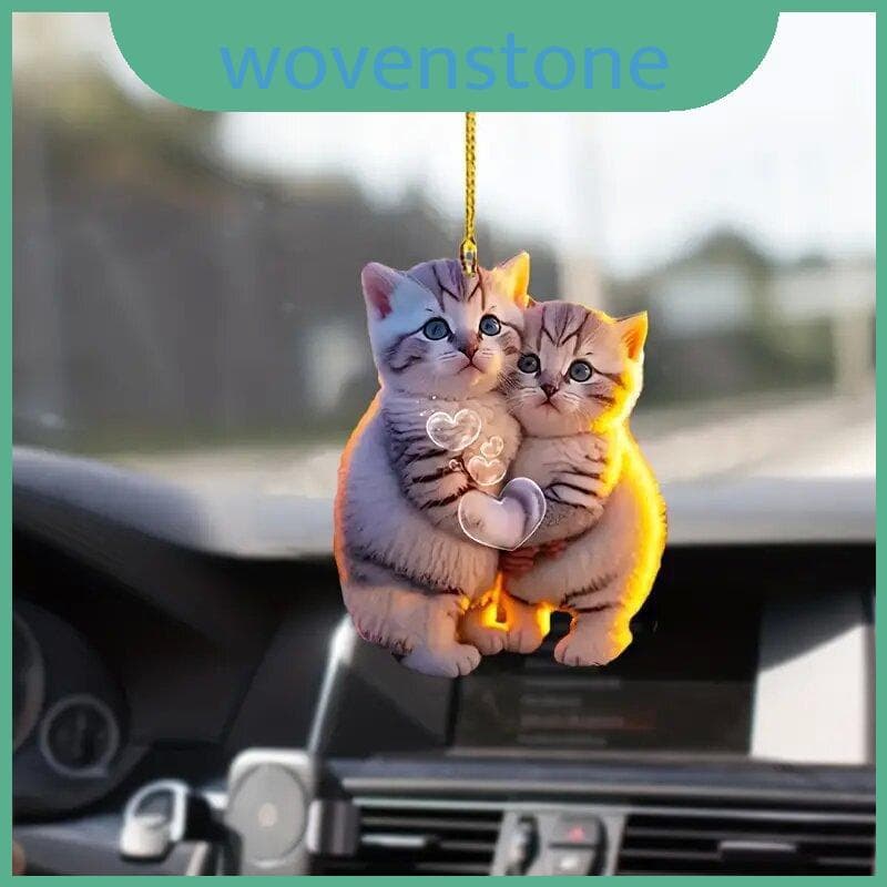 Delicioso Casal Acrílico Gato 2d Chaveiro Pendurado Ornamento Perfeito Para Decoração De Carro