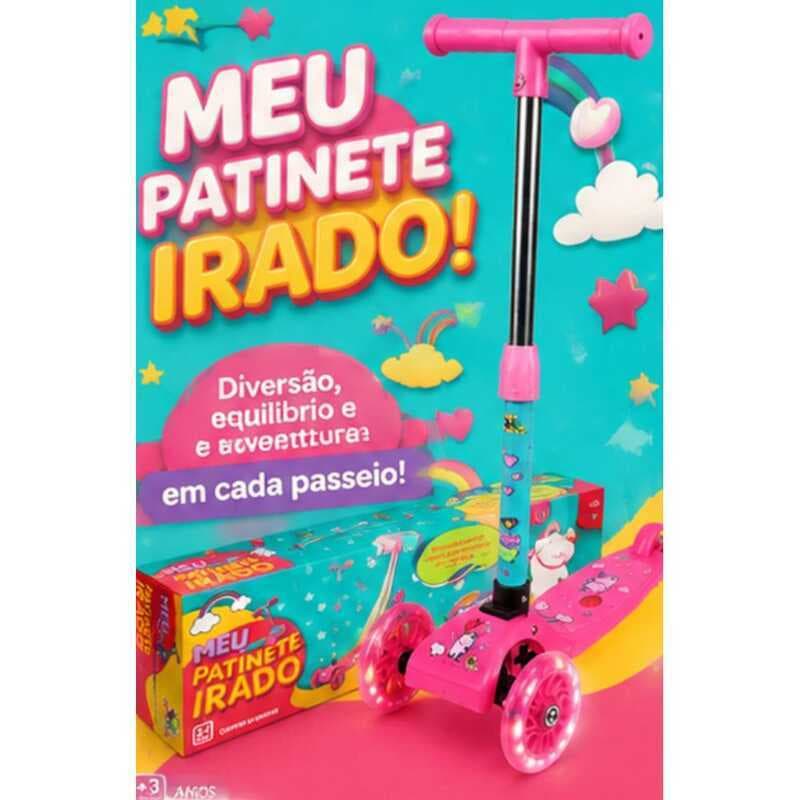 Infantil 3 Rodas com LED Altura Ajustável Base Antiderrapante Patinete Rosa para Crianças