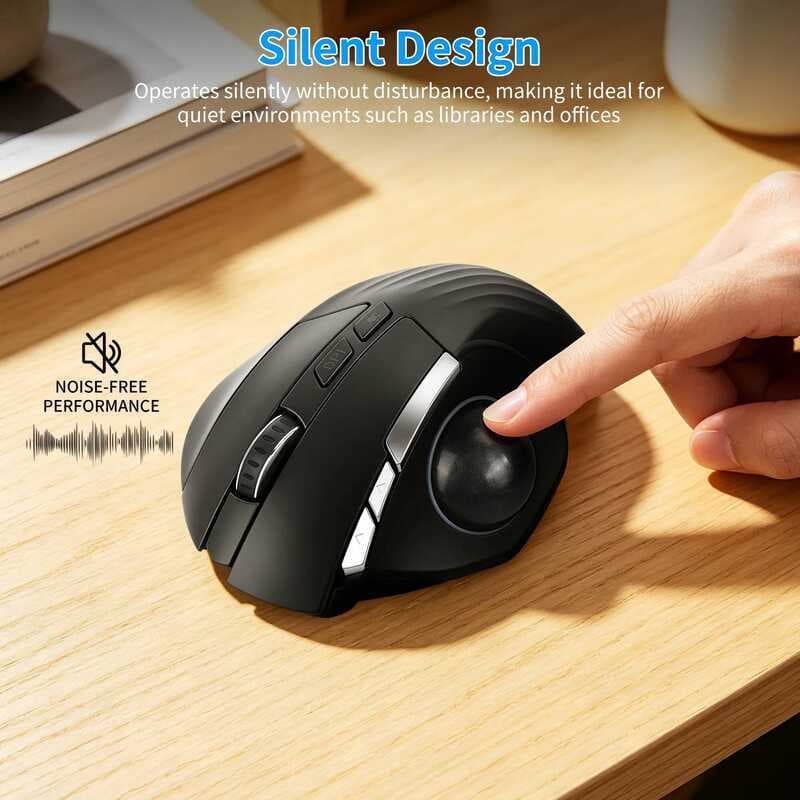 Mouse Sem Fio Tri-Modo 2.4Ghz Bluetooth Silencioso Clique Tipo-C Recarregável Ergonômico Trackball Controle De Polegar R