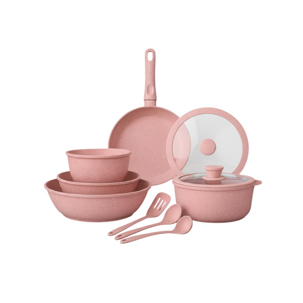 Rosa - Conjunto de Panelas de Cerâmica com um Cabo Removível Premium - 11 Peças
