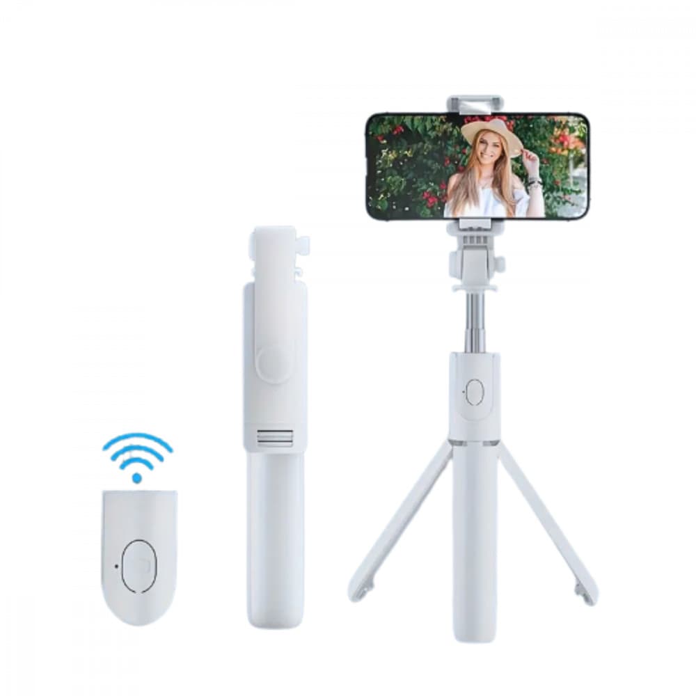 Bastão Pau de Selfie Suporte Celular Tripé c/ Controle Disparador Bluetooth SOMENTE PRETO E BRANCO)