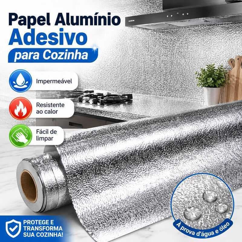 Rolo Papel Alumínio Adesivo 5m Impermeável Protetor Antiágua para Fogão e Armários Cozinha