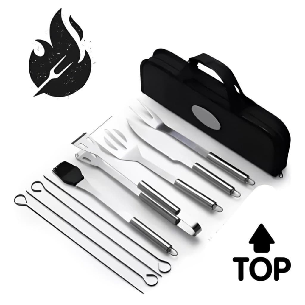 Conjunto de Churrasco 9 Peças Inox Profissional C/ Bolsa - BM-F1026