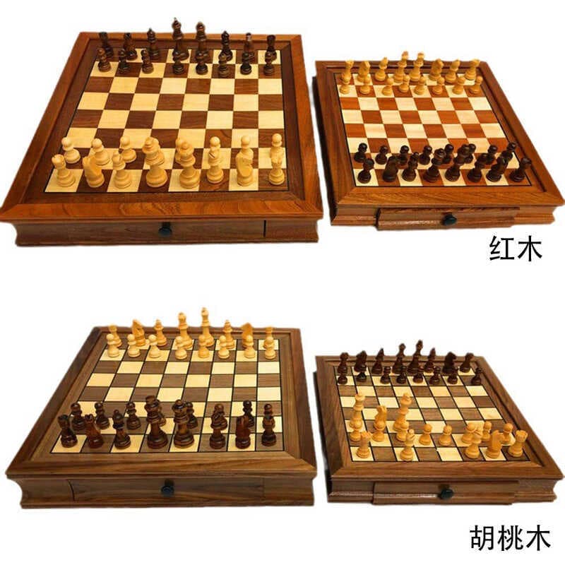 Xadrez magnético jogo de mesa de madeira xadrez gaveta armazenamento portátil pintura ambientalmente amigável