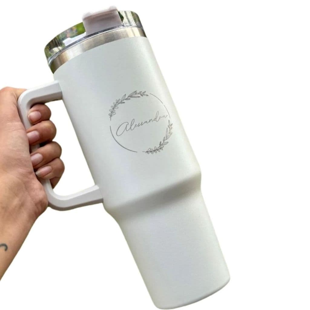 Copo Termico Branco 1,2l Com Tampa e Canudo  Personalizado a laser