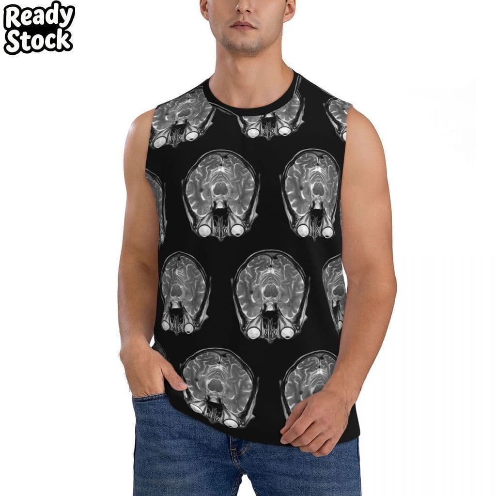 Of MRI The Brain Camiseta Masculina Estampada Sem Mangas Casual Hip Hop Estilo Rua Praia Férias Regatas