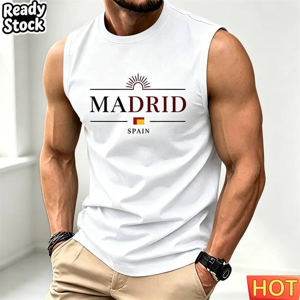Moda Verão Nova Masculina Casual Sem Mangas Camiseta Respirável Casa Em Torno Do Pescoço Regatas Tendência Estilo De Rua