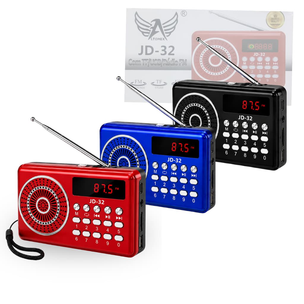 Rádio Retrô Digital FM TF Player USB com Alça para Transporte