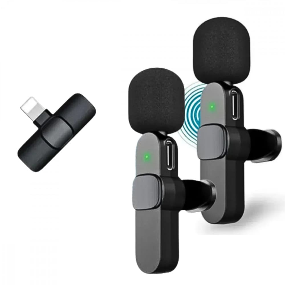 Microfone Condensador Duplo Lapela Wireless Lightning 2.4GHz Altomex K9-IP-2IN1