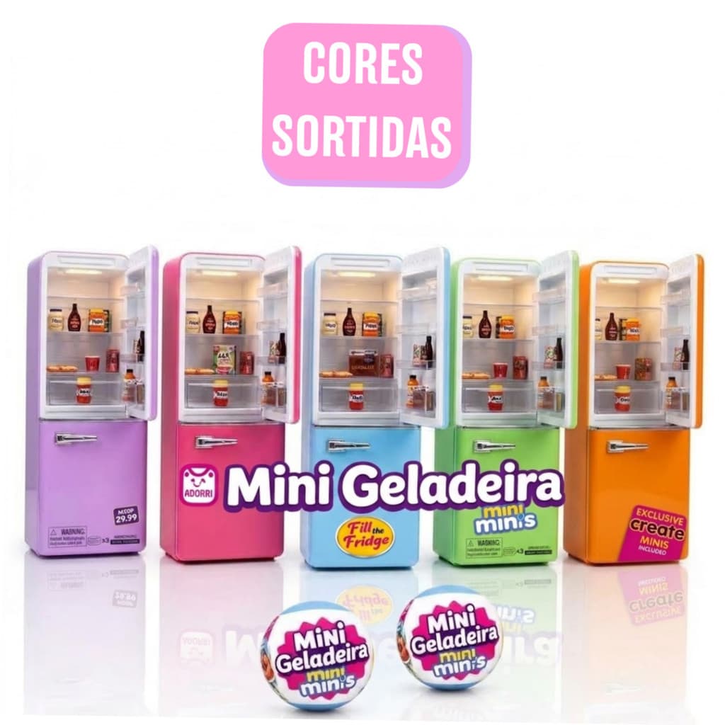 Mini Geladeira Brinq Colecionável C/LED - (Cores Sortidas)