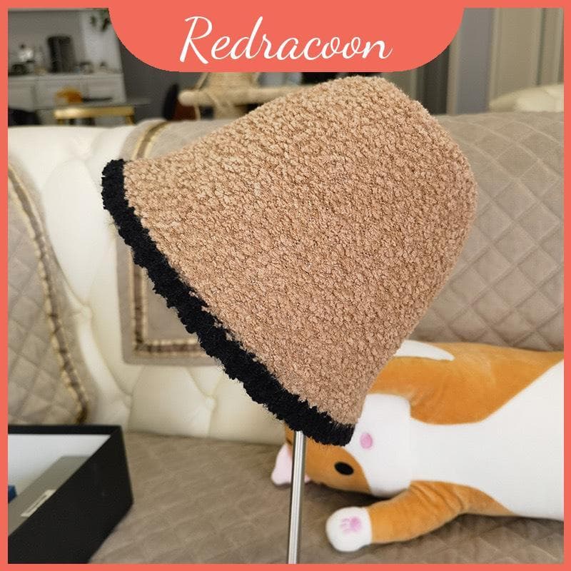 Chapéu De Balde De Lã Feminino Outono Inverno Com Bloco De Guarda-Sol De Cor Bordas E