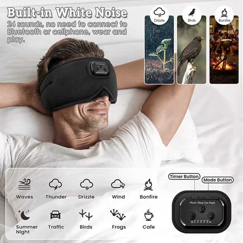 Fones De Ouvido Recarregáveis Tipo C Para Dormir 3D Bluetooth Faixa De Cabeça Macia Elástica Confortável Máscara De Olho