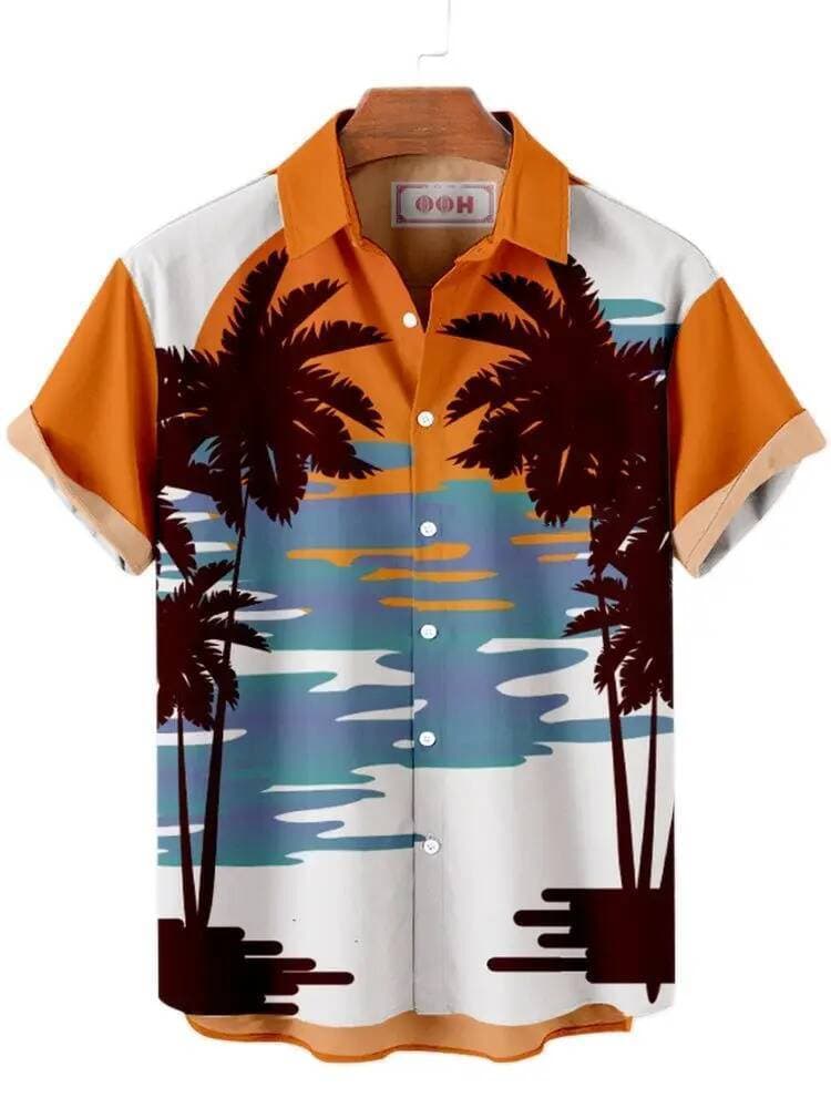Havaiano Coqueiro Pôr Do Sol Impressão Camisas Masculinas Praia Padrão Dos Desenhos Animados Camisa Férias Verão Roupas