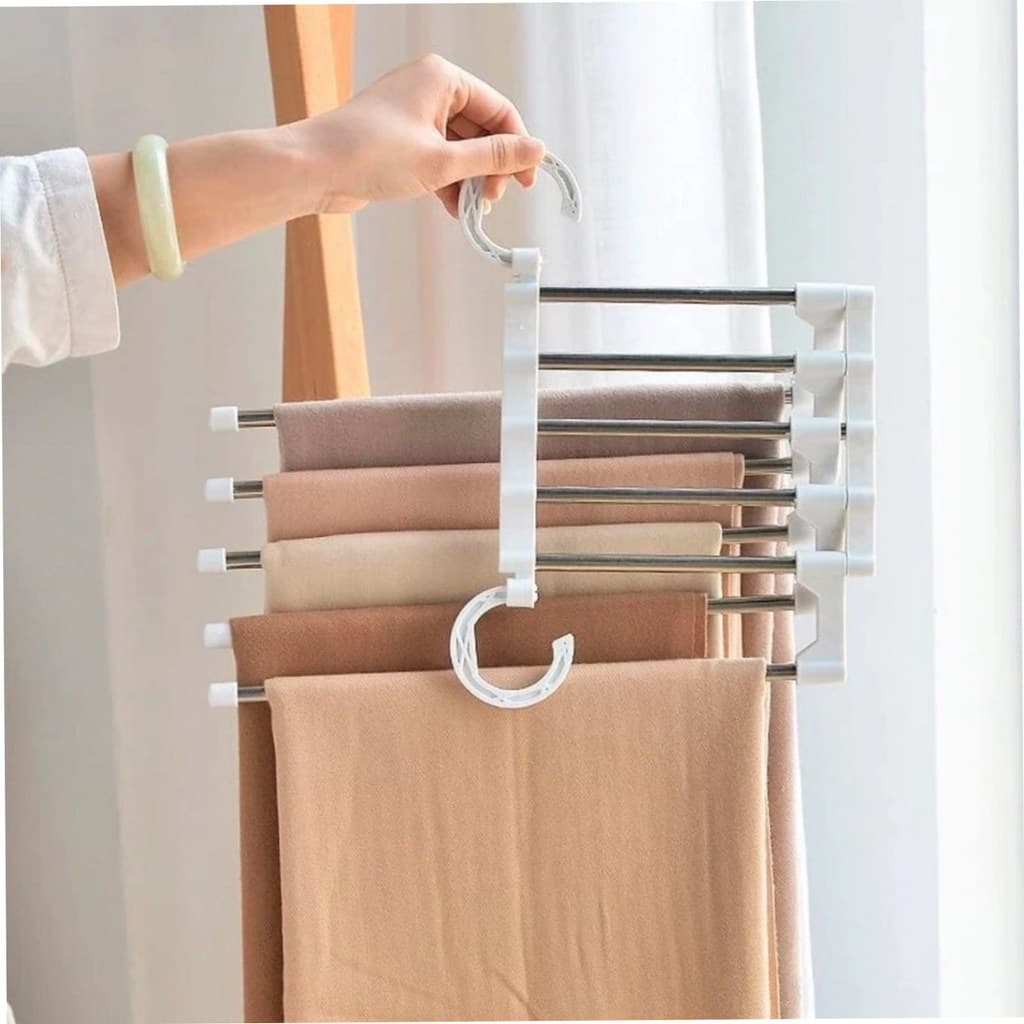 Cabide Multifuncional 5 em 1 para Calças Organizador Guarda-Roupa Economia de Espaço