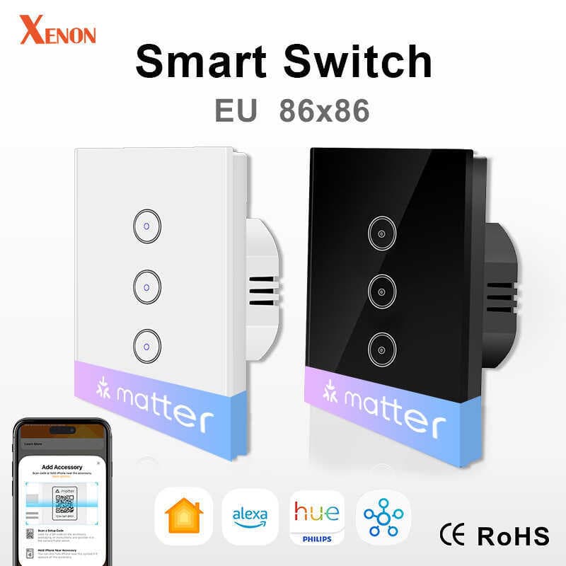 Interruptor de painel de vidro inteligente padrão europeu matéria 86 interruptor de cortina de toque WiFi controle remot