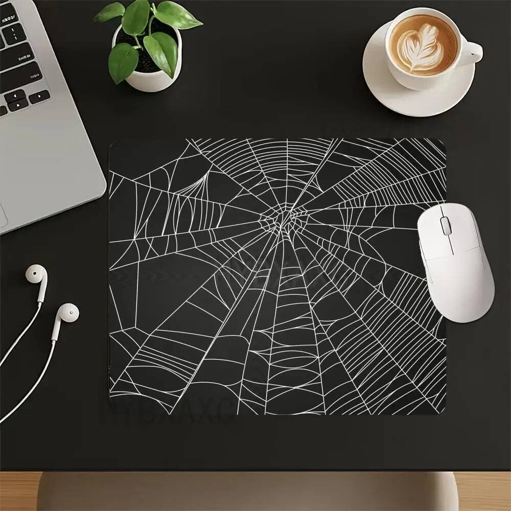 Hybxacc Preto E Branco Teia De Aranha Pequeno Mouse Pad Antiderrapante Base De Borracha Mesa Para Halloween Decoração Gó