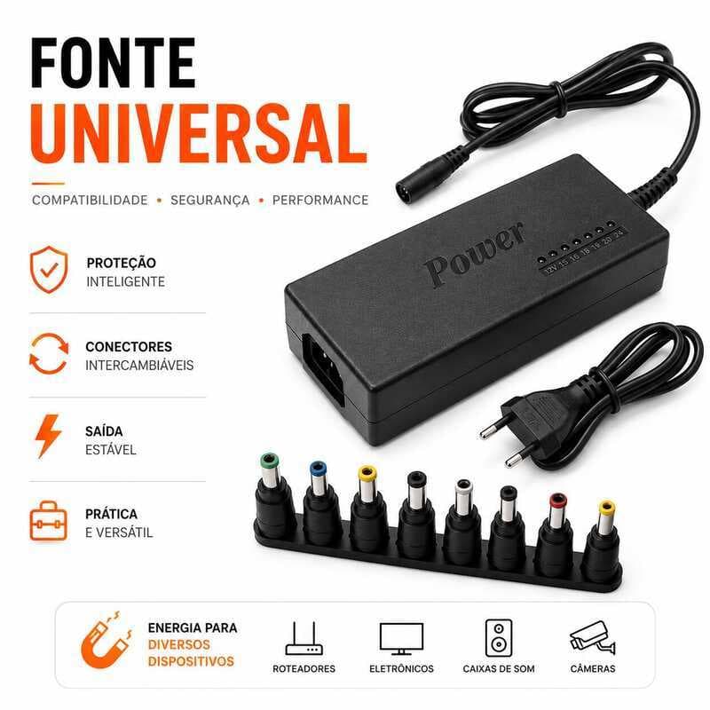 Fonte Carregador Universal Notebook Ajustável 12V a 24V 120W Bivolt