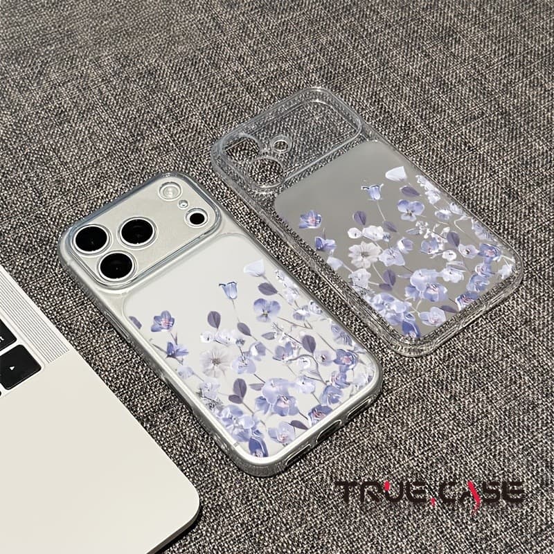 Capinha floral roxa transparente janela ampla para iPhone 11 12 13 14 15 16 17 Pro Max Plus