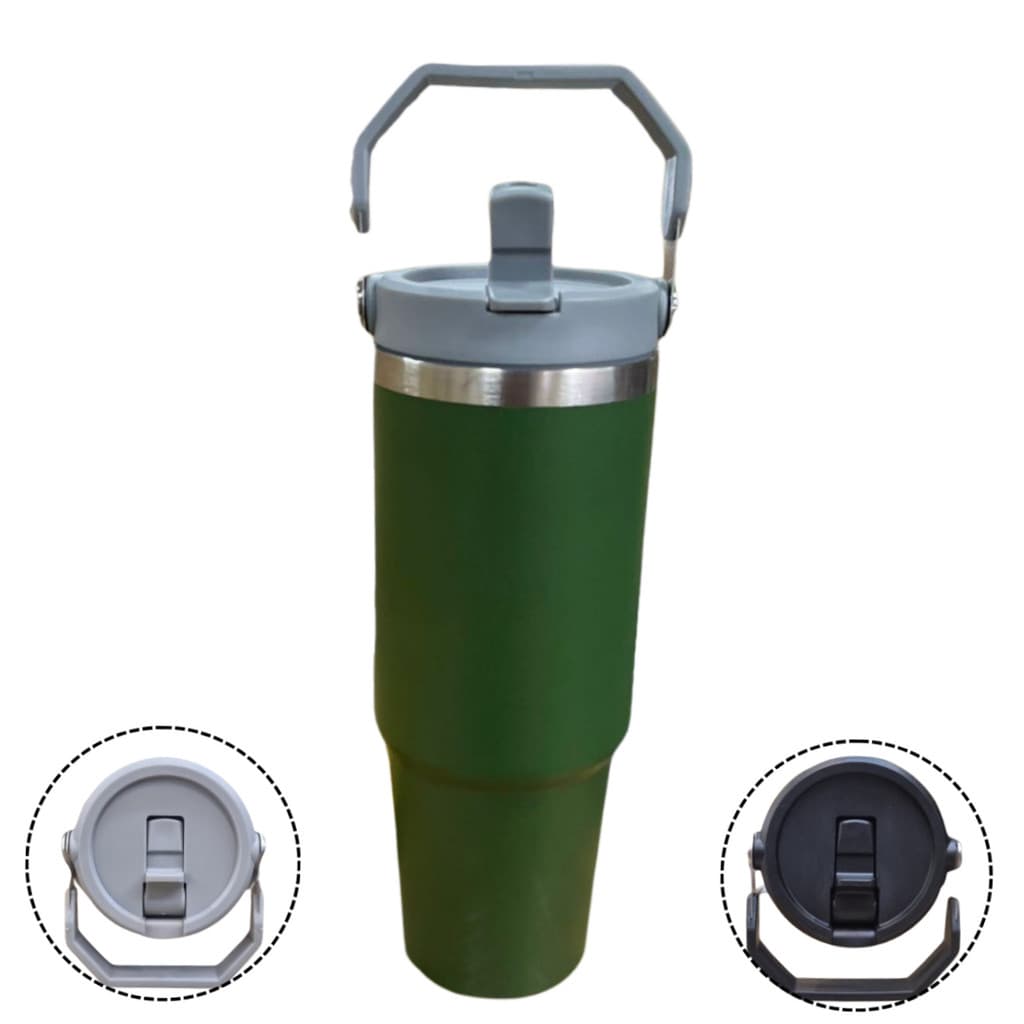 Garrafa Straw Tumbler com Alça e Canudo900ml Verde Militar