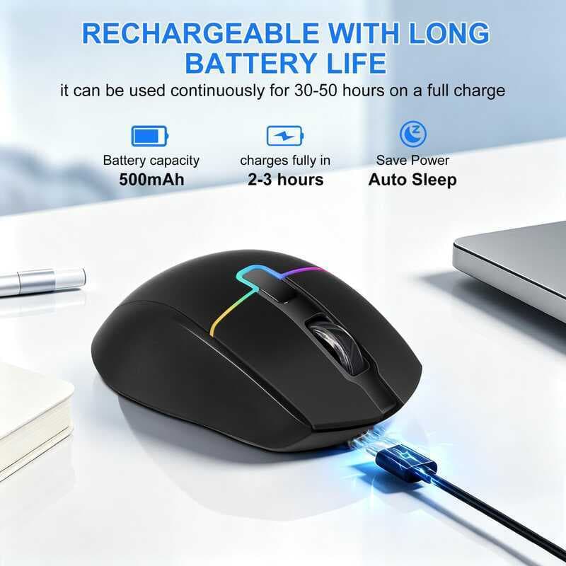 Mouse Sem Fio De Modo Duplo , Bluetooth 2.4G , Recarregável , Ergonômico , Com Display LED , Luz De Fundo RGB , 6400 DPI