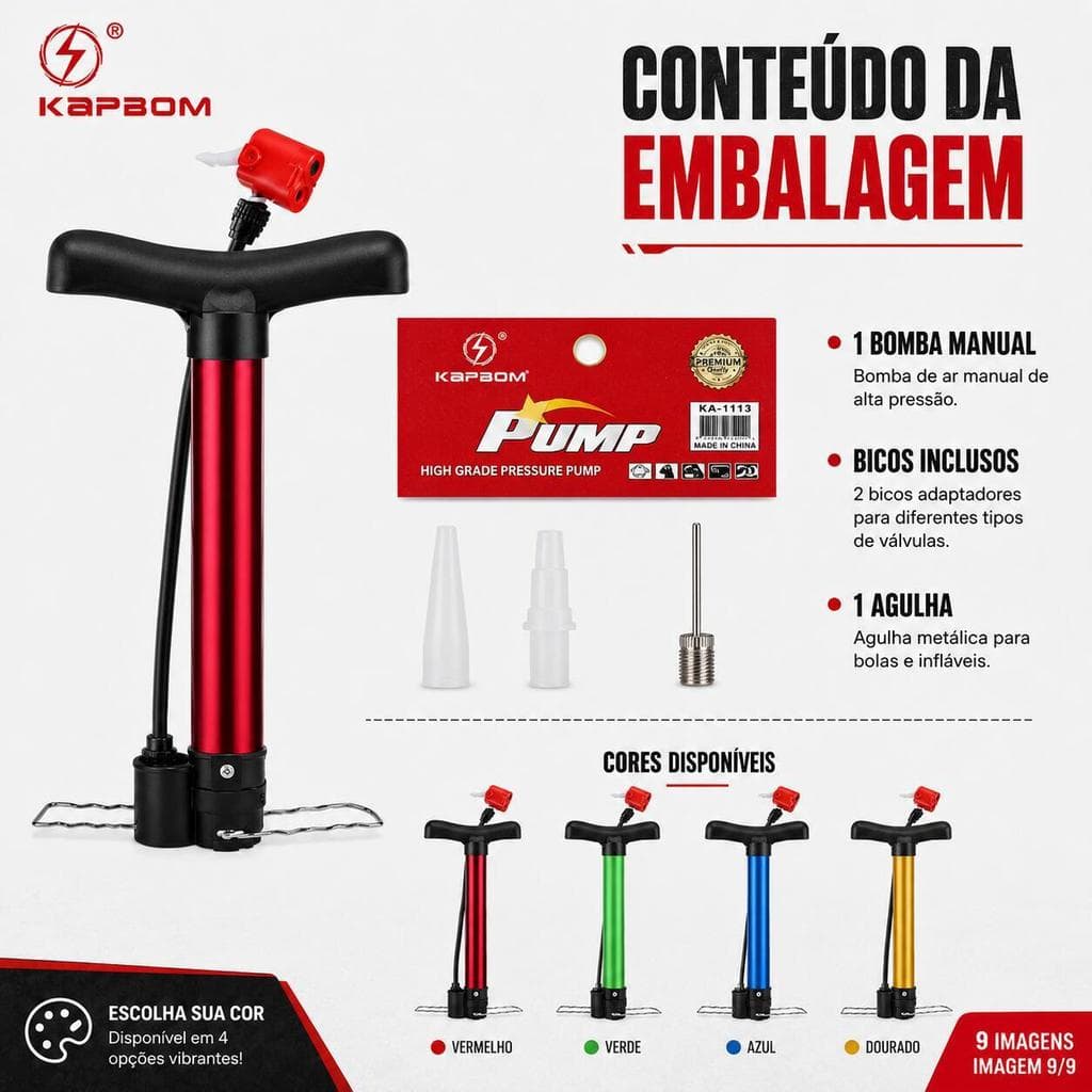 Bomba de Ar Manual 50cm Alta Pressão Pneu Bike Bicicleta Moto Bola Infláveis Portátil Com Bicos KAPBOM