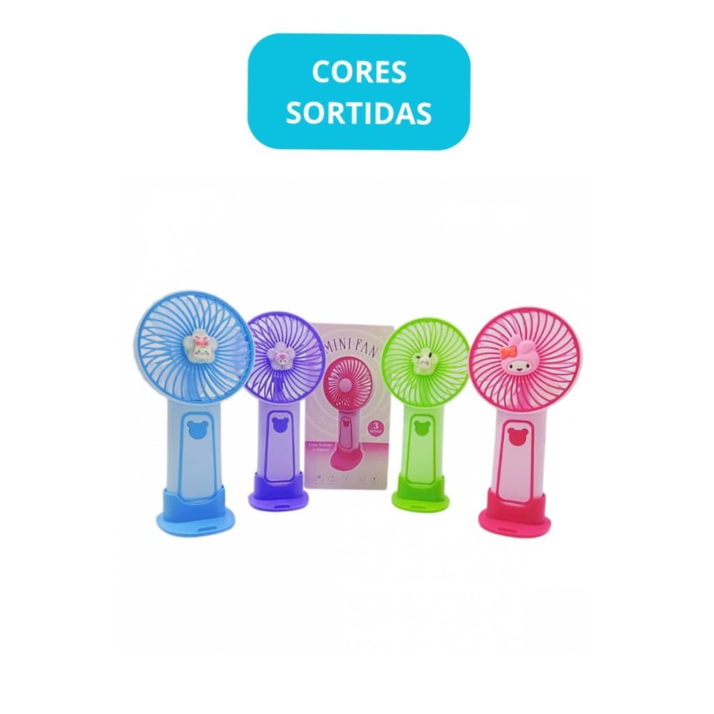 Mini Ventilador Portátil Recarregável de Mesa Logo Urso - (Cores Sortidas)