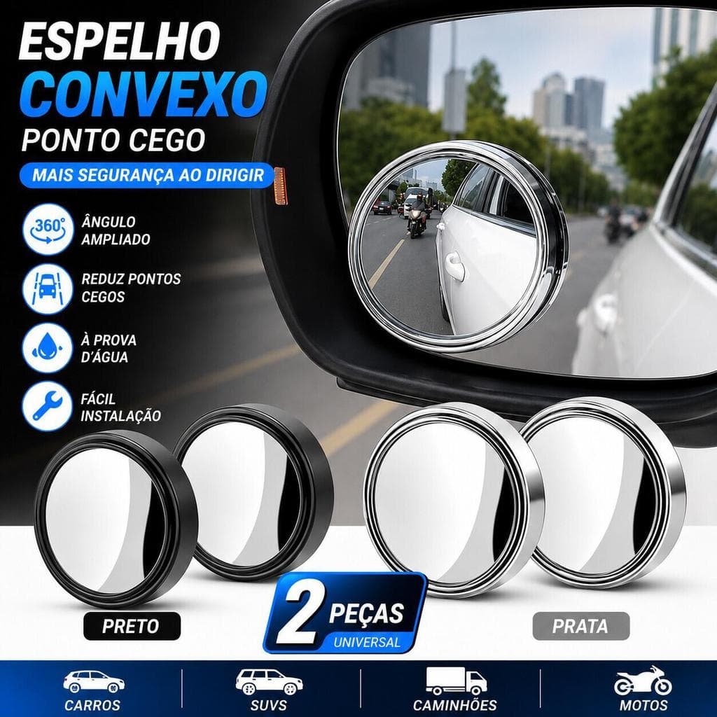 Kit 2 Espelhos Convexos Auxiliares para Carro XT-003 Rotação 360° Ampliação Ângulo e Redução de Ponto Cego
