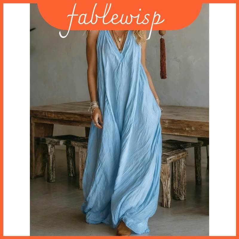 Vestido Longo De Mistura Sem Mangas Casual De Algodão Com Bolsos Femininos Para A Primavera