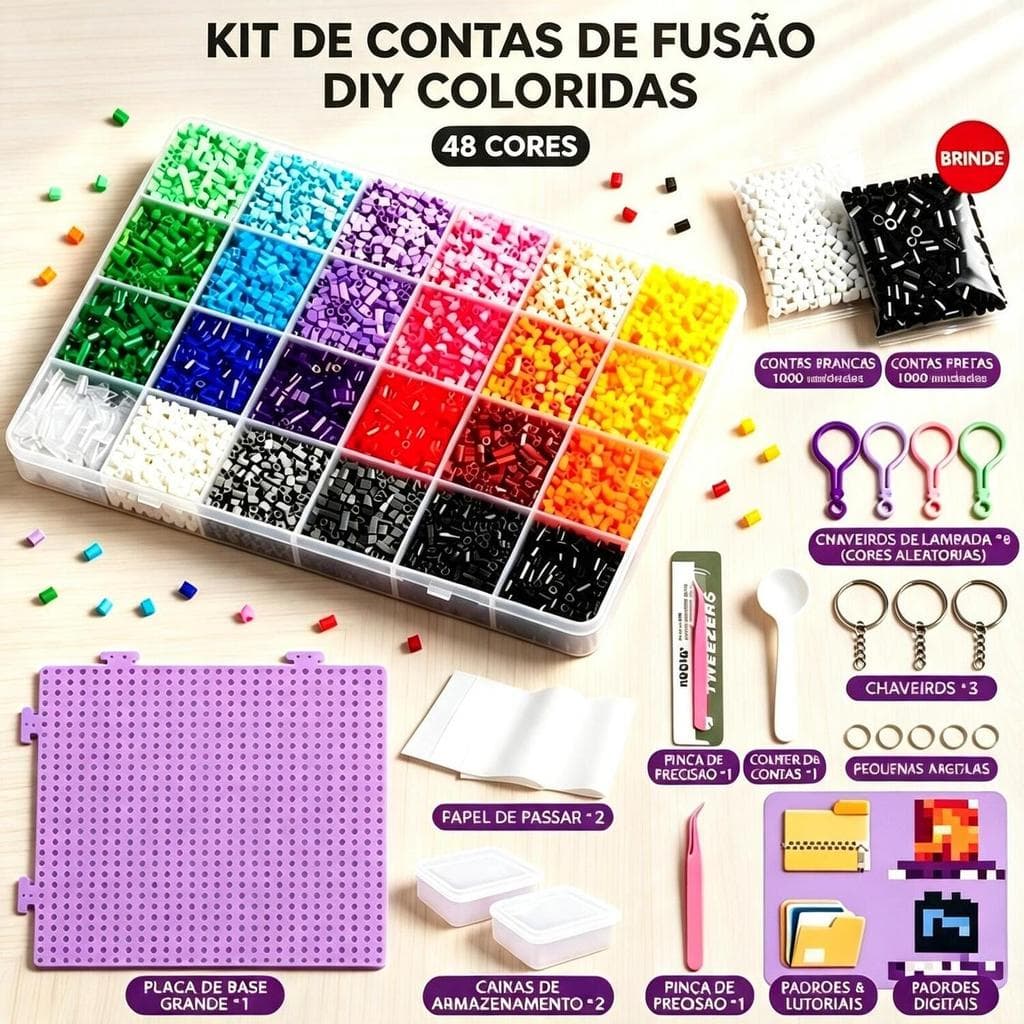 Kit de Contas Perler Hama Beads 2,6mm Contas Fusíveis DIY Artesanato Decoração Brinquedo Infantil com Caixa Organizadora