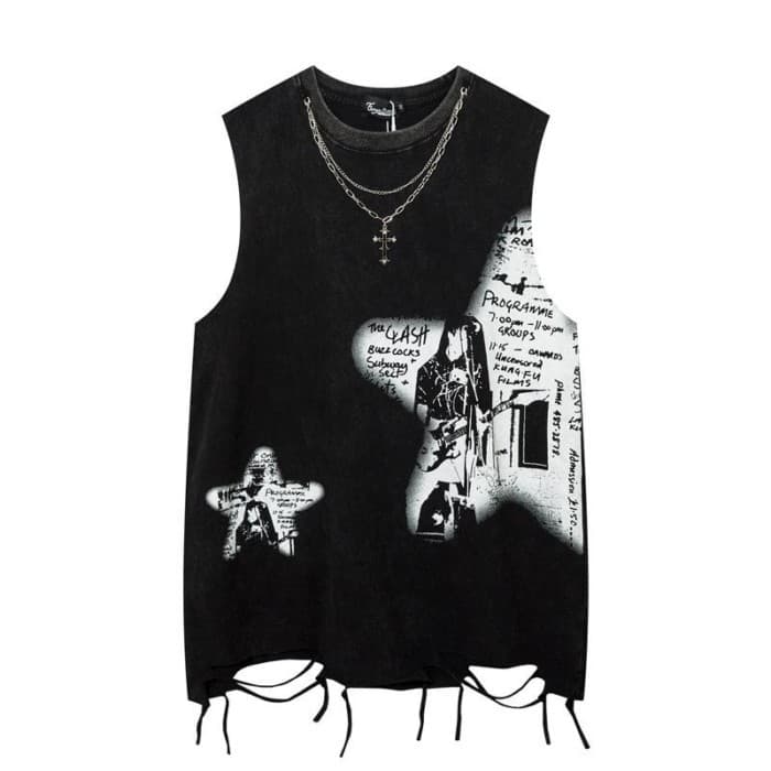 Colete de verão masculino street Wear Hip-Hop americano Retro rua nicho rufião bonito com colar rasgado colete sem manga