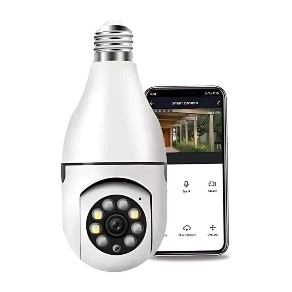 Câmera Lâmpada WiFi 360° Full HD Visão Noturna Áudio IP E27