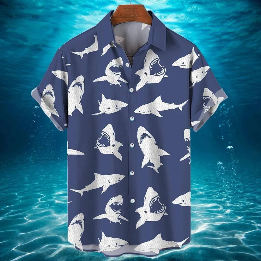 Feroz Tubarão 3D Impresso Camisa Masculina Homem/Mulher Moda Casual Manga Curta Camisas Botão Lapela Streetwear Roupas U