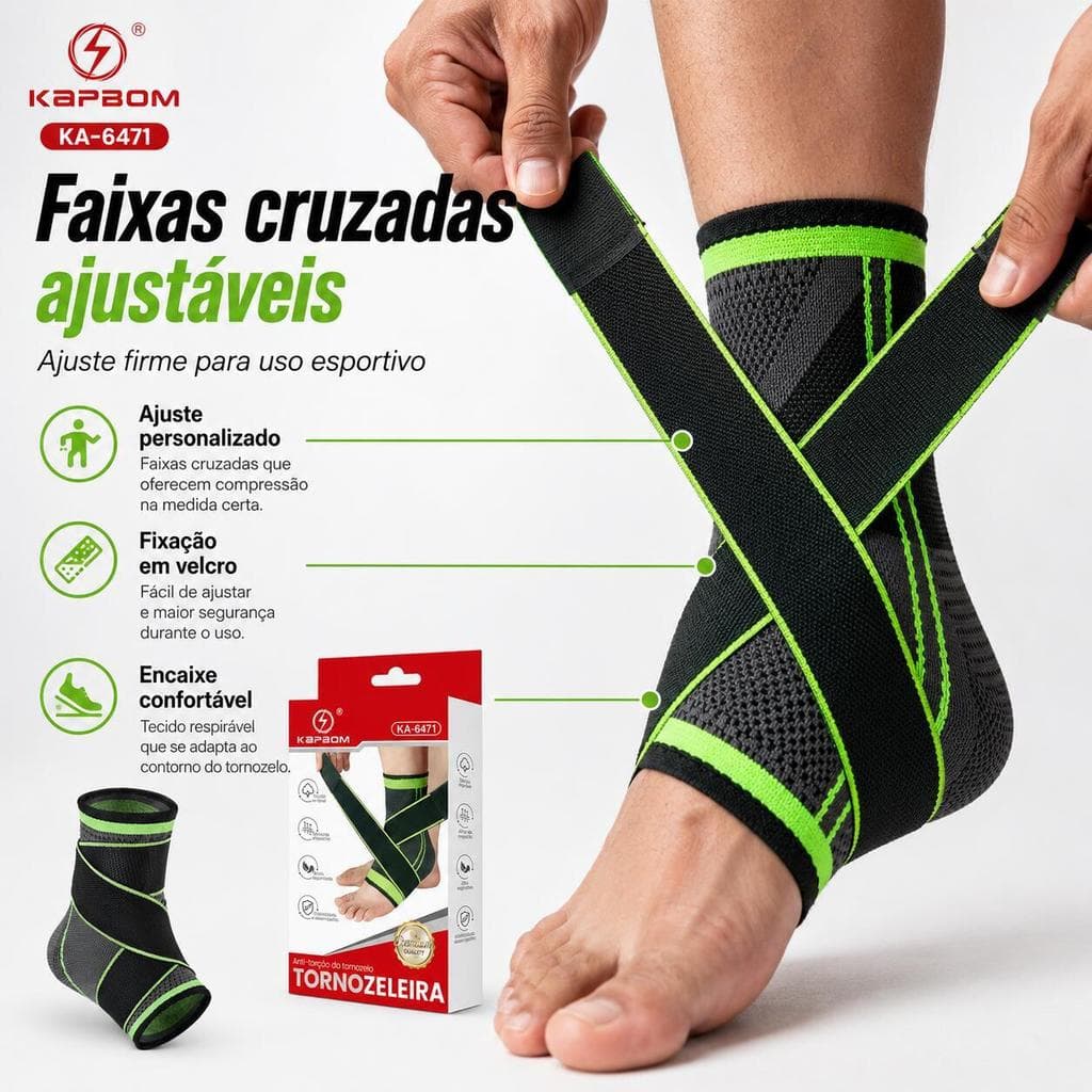 Tornozeleira Esportiva Ajustável KAPBOM KA-6471 – Faixa Cruzada, 1 Unidade com Embalagem