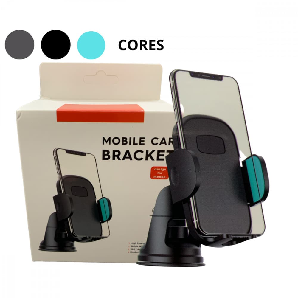 Suporte Veicular Universal Giratório 360º Para Celular Com Ventosa E Trava Para Fixação Painel Exbom