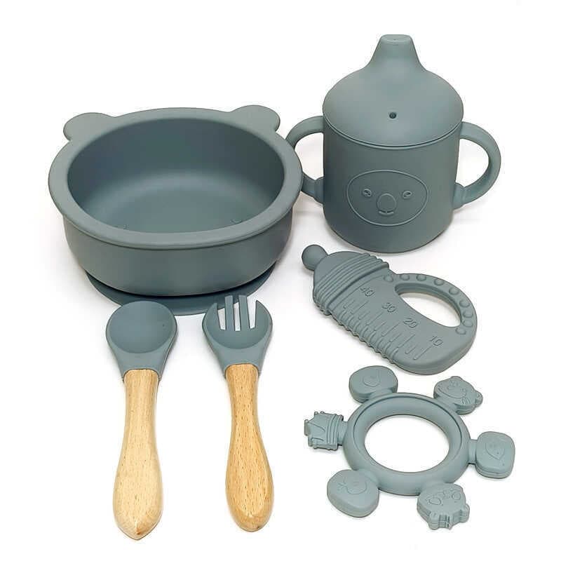 Prato de jantar para bebês Talheres infantis Tigela de comida complementar Prato de jantar de Silicone Ventosa Tigela Co