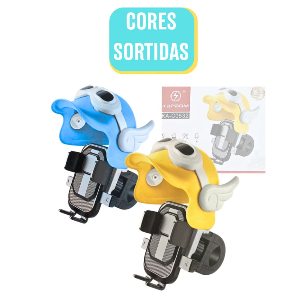 Suporte Celular Moto Bicicleta 360° Universal Guidão Trava Automática Estilo Capacete com Asas Kapbom - Cores Sortidas