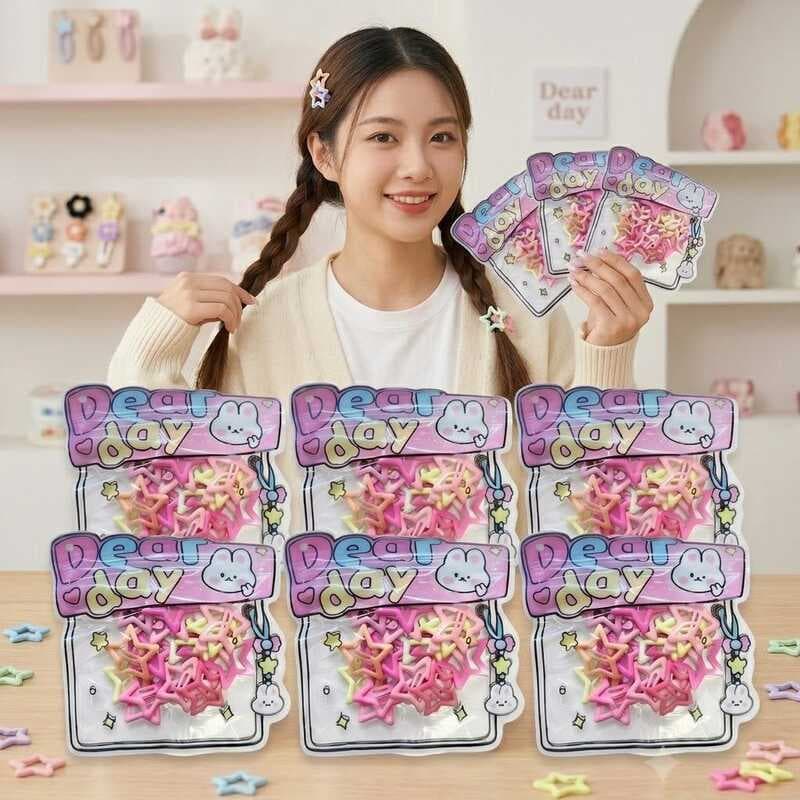 1 Kit Pacotes Presilha Estrela Kawaii - Acessórios de Cabelo Infantil e Feminino Doce & Fofo