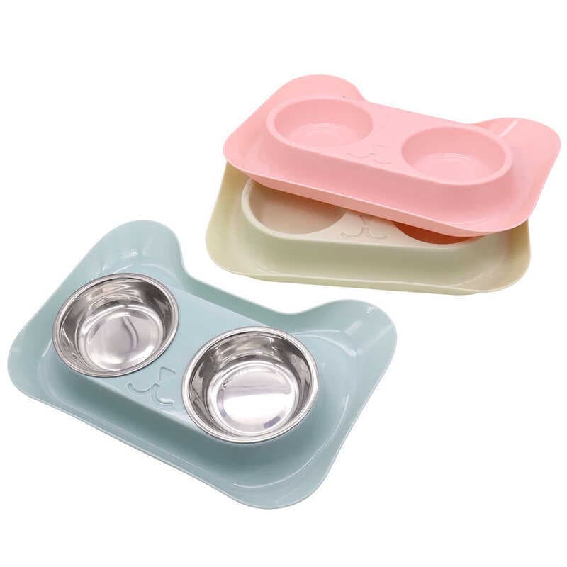 Tigela de aço inoxidável para cães e gatos, tigela dupla para animais de estimação, tigela alimentadora para animais de