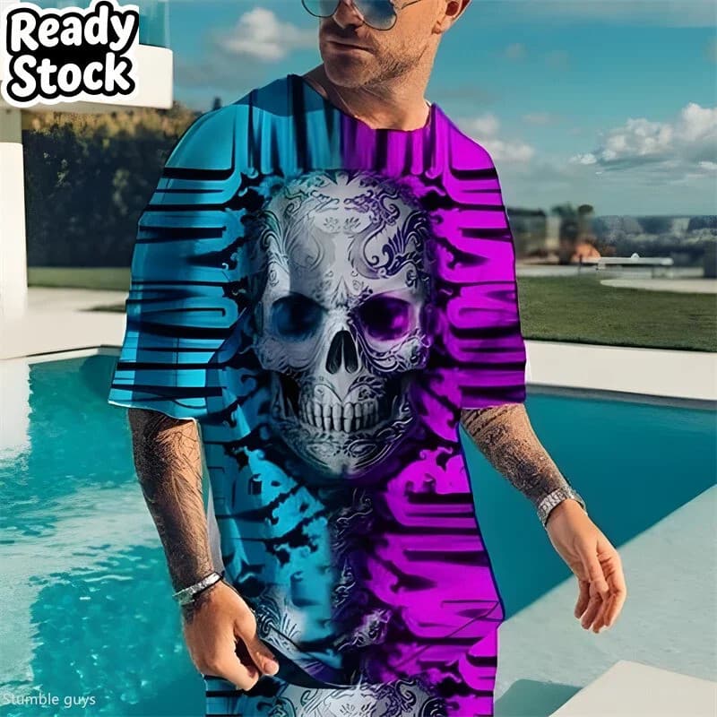 2026 Nova Moda Masculina Esportes 3D Camiseta De Manga Curta Verão Retro Solto Confortável Leve Oversized Topos