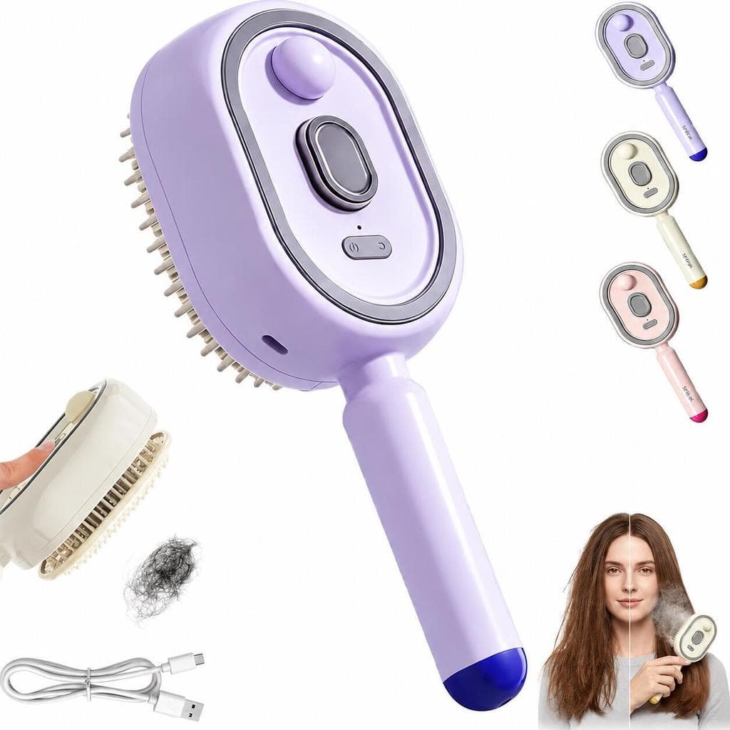 Escova De Cabelo Elétrica A Vapor 3 Em 1 , Alisador Recarregável Com Spray De Névoa Desembaraçadora