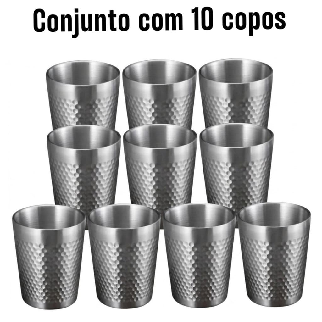 Conjunto 10 Copos - caneca em Inox 175ml Parede Dupla