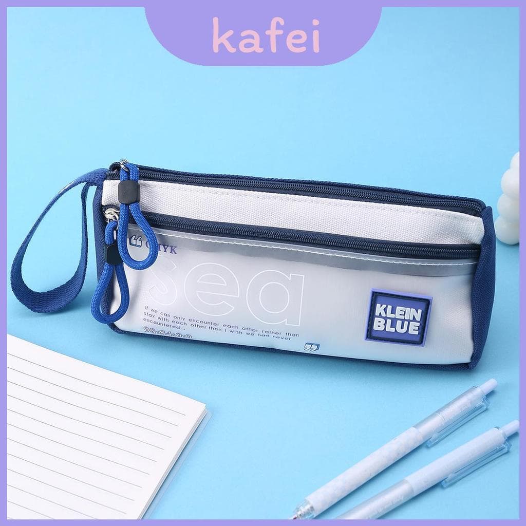 Bolsa De Caneta De Lona Elegante Azul Clain Com Design Multifuncional Para Escola E Casa