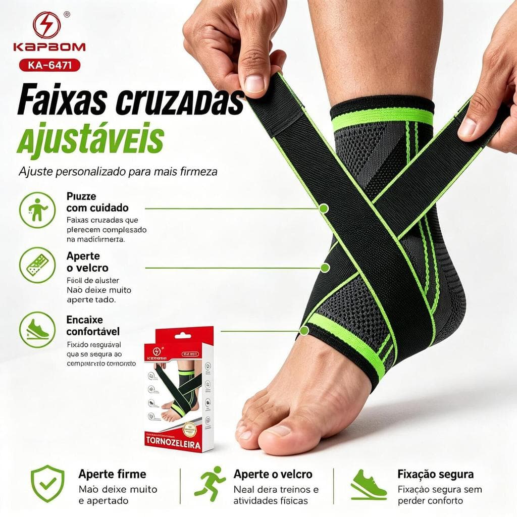 Tornozeleira Esportiva Ajustável KAPBOM KA-6471 Compressão Faixa Cruzada Suporte Tornozelo Corrida Academia